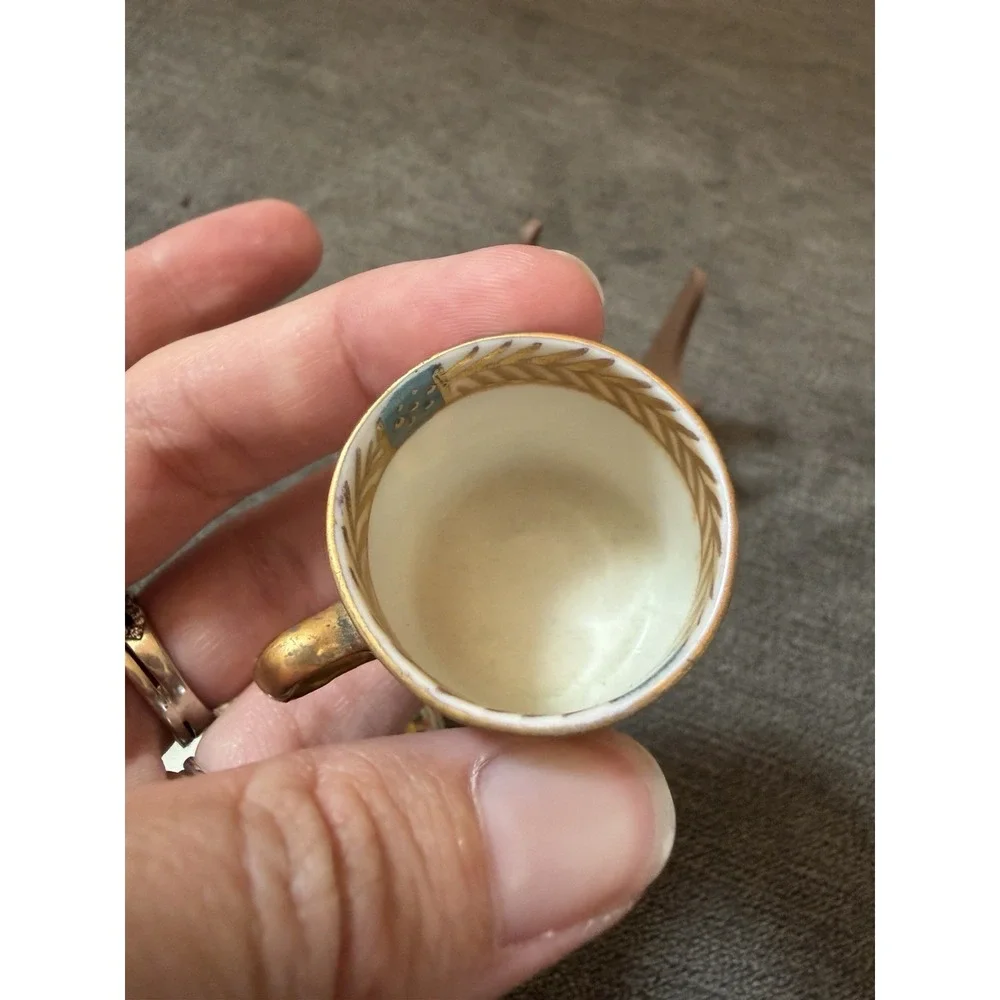 VTG Demitasse Cup & Saucer Porcelain Hand Painted Blue & Gold Floral Hokutosha